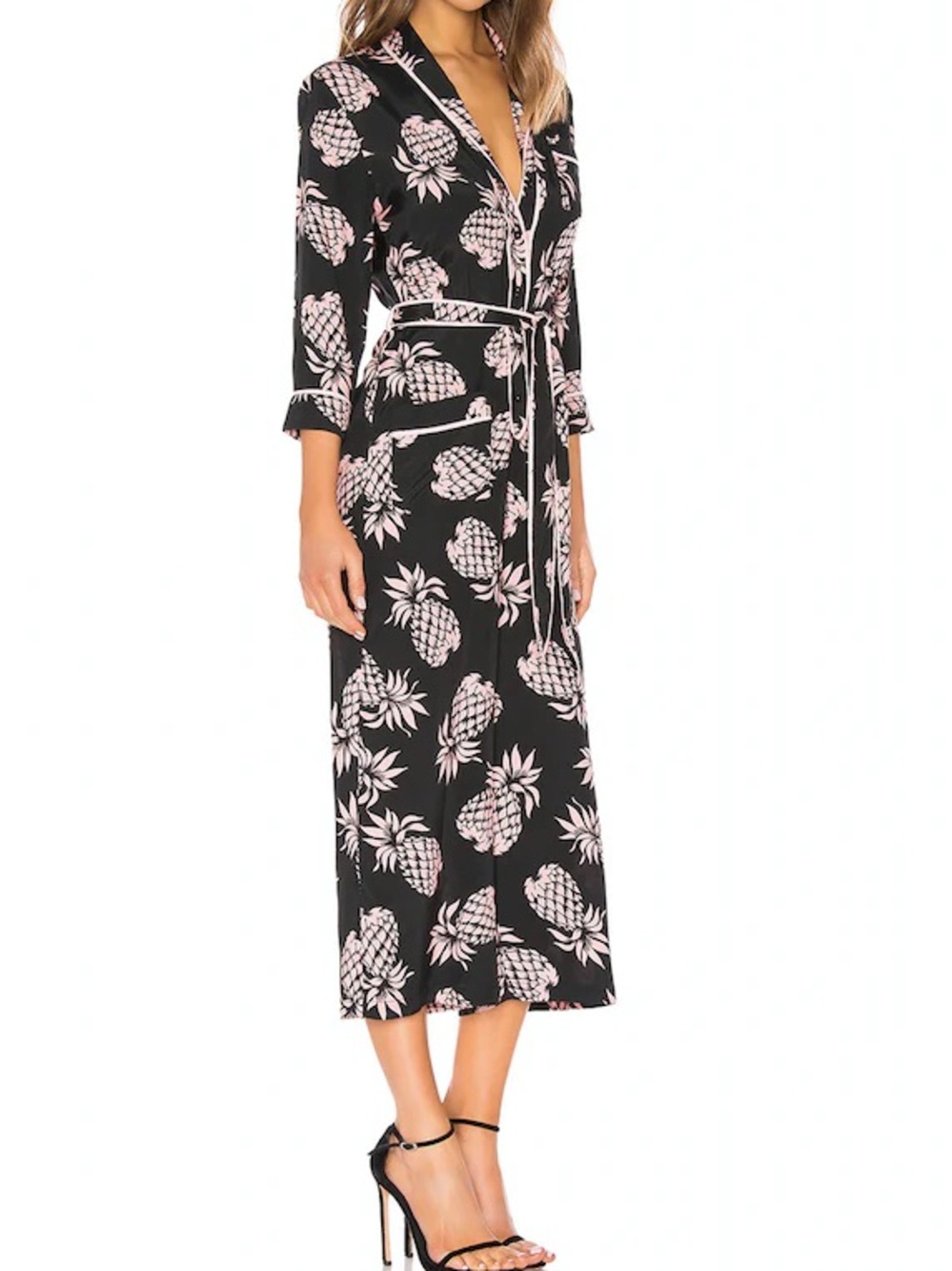 LE SUPERBE Revolve Black Jumpsuit Pink Pineapple Print - size 8 - Picture 2 of 6